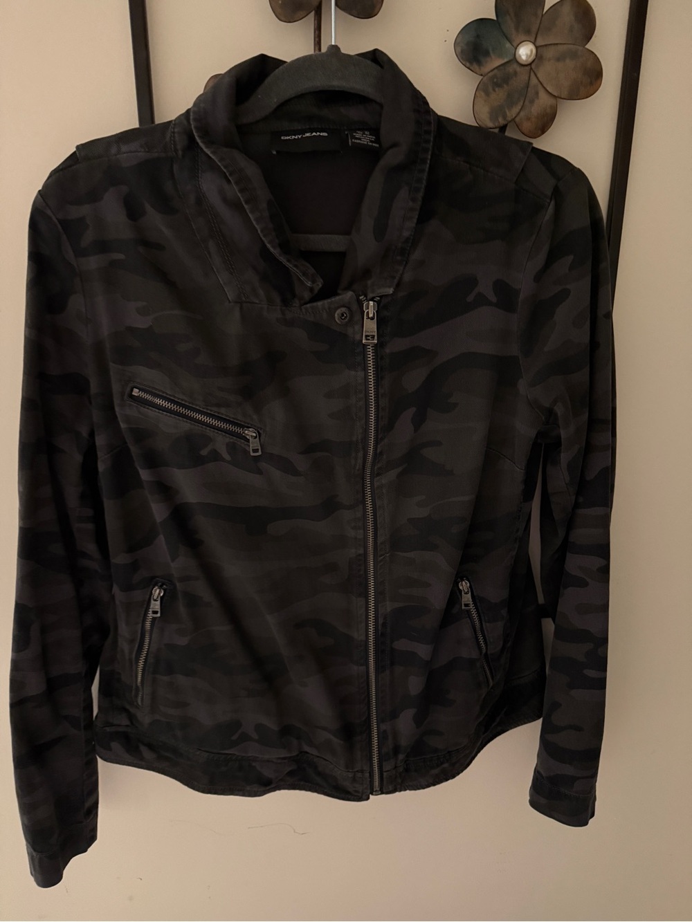 DKNY Black Camo Moto-Style Jacket